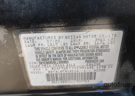 2020 Nissan Versa S 5-Speed Manual Transmission from USA, damaged, VIN 3N1CN8BV6LL900983